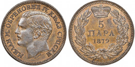 Milan Obrenović IV 1868-1882
5 Para, 1879, AG 5 g.
Ref : KM#7
Conservation : NGC MS 64 BN