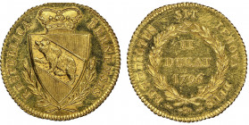 Canton de Berne
2 ducats or, 1796, AU 6.78 g. Ref : Fr. 1796, HMZ 2-212h Conservation : NGC MS 64+