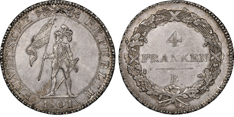 4 Franken, Berne, 1801 B, AG 
Ref : HMZ 2-1185h, Dav. 359
Conservation : NGC AU ...