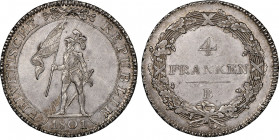 4 Franken, Berne, 1801 B, AG 
Ref : HMZ 2-1185h, Dav. 359
Conservation : NGC AU 58. Superbe exemplaire