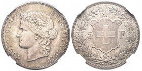 5 Francs, Berne, 1889-B, AG
Ref : KM#34, Dav 392
Conservation : NGC MS 64+