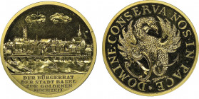 Médaille en or, Basel, ND (ca. 1960), Basel Golden Wedding Anniversary, AU 17.85 g. 35 mm
Conservation : NGC PROOF 63