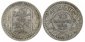 Tunisia
10 Francs AH 1350 (1931), AG 10 g. Ref : Lec. 321
Conservation : NGC MS 64.
Top Pop: le plus beau gradé
Quantité : 1103 exemplaires. Très Rare...