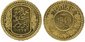 Protectorat français
Muhammed al-Amin Bey AH 1362-1376 (1943-1957)
100 Francs, 1949, AU 6.55 g.
Ref : Lec. 516, Fr.15, KM#M1.1
Conservation : NGC MS 6...