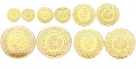 Serie de cinq monnaies de 500, 250, 100, 50 & 25 Kurush de luxe, 1961, AU 64.89 g. 900‰ Ref : Fr. 208, 209, 210, 211, 212
Conservation : PCGS MS 63-65...