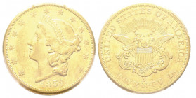 20 Dollars, 1859, Philadephia, AU 33.43 g.
Ref : Fr. 169
Conservation : PCGS AU 53