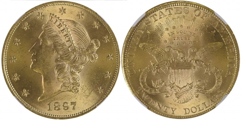 20 Dollars, Philadelphia, 1897, AU 33.43 g.
Ref : Fr. 175, KM#74.2
Conservation ...