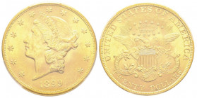 20 Dollars, Philadelphia, 1899, AU 33.43g.
Ref : KM#74.3, Fr.177
Conservation : PCGS MS 63