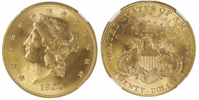 20 Dollars, Philadelphia, 1904, AU 33.43 g.
Ref : Fr. 175, KM#74.2
Conservation : NGC MS 64