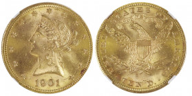 10 Dollars, Philadelphia, 1901, AU 16.71 g.
Ref : Fr. 158, KM#102
Conservation : NGC MS 64