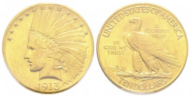 10 Dollars, Philadephia, 1913, AU 16.71g.
Ref : Fr. 166, KM#130
Conservation : PCGS MS 62