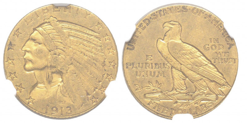5 Dollars, San Francisco, 1913 S, AU 8.35 g.
Ref : Fr. 148 , KM#129
Conservation...