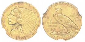 2.5 Dollars, Philadelphie, 1928, AU 4.18 g.
Ref : Fr. 120, KM#72
Conservation : NGC AU58