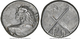THRACE. Chersonesus. Ca. 4th century BC. AR hemidrachm (13mm). NGC XF. Persic standard, ca. 400-350 BC. Forepart of lion right, head reverted / Quadri...