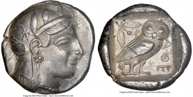 ATTICA. Athens. Ca. 465-455 BC. AR tetradrachm (25mm, 17.14 gm, 7h). NGC AU 5/5 - 4/5. Head of Athena right, wearing crested Attic helmet ornamented w...