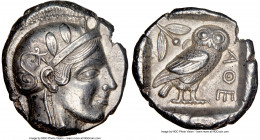 ATTICA. Athens. Ca. 455-440 BC. AR tetradrachm (24mm, 17.17 gm, 8h). NGC AU 5/5 - 5/5. Early transitional issue. Head of Athena right, wearing crested...