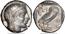 ATTICA. Athens. Ca. 455-440 BC. AR tetradrachm (24mm, 17.14 gm, 1h). NGC AU 5/5 - 4/5. Early transitional issue. Head of Athena right, wearing crested...