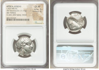ATTICA. Athens. Ca. 455-440 BC. AR tetradrachm (24mm, 17.16 gm, 2h). NGC Choice XF 5/5 - 4/5. Early transitional issue. Head of Athena right, wearing ...