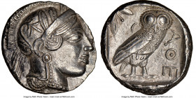 ATTICA. Athens. Ca. 440-404 BC. AR tetradrachm (25mm, 17.45 gm, 3h). NGC Choice AU 5/5 - 4/5. Mid-mass coinage issue. Head of Athena right, wearing ea...