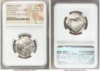 ATTICA. Athens. Ca. 440-404 BC. AR tetradrachm (26mm, 17.16 gm, 7h). NGC Choice AU 5/5 - 4/5. Mid-mass coinage issue. Head of Athena right, wearing ea...