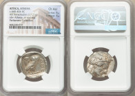 ATTICA. Athens. Ca. 440-404 BC. AR tetradrachm (26mm, 17.21 gm, 1h). NGC Choice AU 5/5 - 4/5. Mid-mass coinage issue. Head of Athena right, wearing ea...