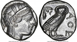 ATTICA. Athens. Ca. 440-404 BC. AR tetradrachm (24mm, 17.16 gm, 7h). NGC Choice AU 5/5 - 3/5. Mid-mass coinage issue. Head of Athena right, wearing ea...