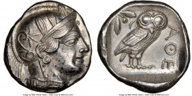 ATTICA. Athens. Ca. 440-404 BC. AR tetradrachm (25mm, 17.17 gm, 7h). NGC Choice AU 5/5 - 3/5, brushed. Mid-mass coinage issue. Head of Athena right, w...