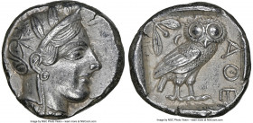 ATTICA. Athens. Ca. 440-404 BC. AR tetradrachm (24mm, 17.15 gm, 1h). NGC AU 5/5 - 5/5. Mid-mass coinage issue. Head of Athena right, wearing earring, ...