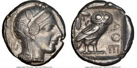 ATTICA. Athens. Ca. 440-404 BC. AR tetradrachm (25mm, 17.13 gm, 7h). NGC AU 5/5 - 4/5. Mid-mass coinage issue. Head of Athena right, wearing earring, ...