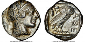 ATTICA. Athens. Ca. 440-404 BC. AR tetradrachm (25mm, 17.21 gm, 7h). NGC AU 5/5 - 4/5. Mid-mass coinage issue. Head of Athena right, wearing earring, ...