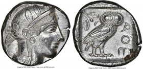ATTICA. Athens. Ca. 440-404 BC. AR tetradrachm (27mm, 17.13 gm, 5h). NGC AU 5/5 - 4/5. Mid-mass coinage issue. Head of Athena right, wearing earring, ...