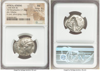 ATTICA. Athens. Ca. 440-404 BC. AR tetradrachm (25mm, 17.20 gm, 5h). NGC AU 4/5 - 5/5. Mid-mass coinage issue. Head of Athena right, wearing earring, ...