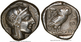 ATTICA. Athens. Ca. 440-404 BC. AR tetradrachm (24mm, 17.17 gm, 12h). NGC XF 5/5 - 4/5. Mid-mass coinage issue. Head of Athena right, wearing earring,...
