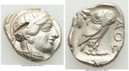 ATTICA. Athens. Ca. 440-404 BC. AR tetradrachm (26mm, 17.10 gm, 1h). XF, test cut, scratch. Mid-mass coinage issue. Head of Athena right, wearing earr...
