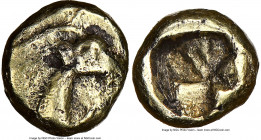 IONIA. Uncertain mint. Ca. 625-550 BC. EL/AE plated 1/24 stater or myshemihecte (7mm, 0.60 gm). NGC VF, ancient forgery, core visible. Ancient forgery...