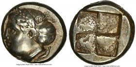 IONIA. Phocaea. Ca. 387-326 BC. EL sixth-stater or hecte (10mm, 2.54 gm). NGC XF 4/5 - 3/5, scuff. Laureate female head left, hair in saccos; seal rig...