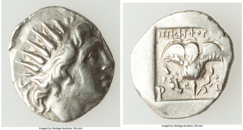 CARIAN ISLANDS. Rhodes. Ca. 88-84 BC. AR drachm (16mm, 2.29 gm, 11h). VF. Plinth...