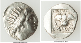 CARIAN ISLANDS. Rhodes. Ca. 88-84 BC. AR drachm (16mm, 2.29 gm, 11h). VF. Plinthophoric standard, Nicephorus, magistrate. Radiate head of Helios right...