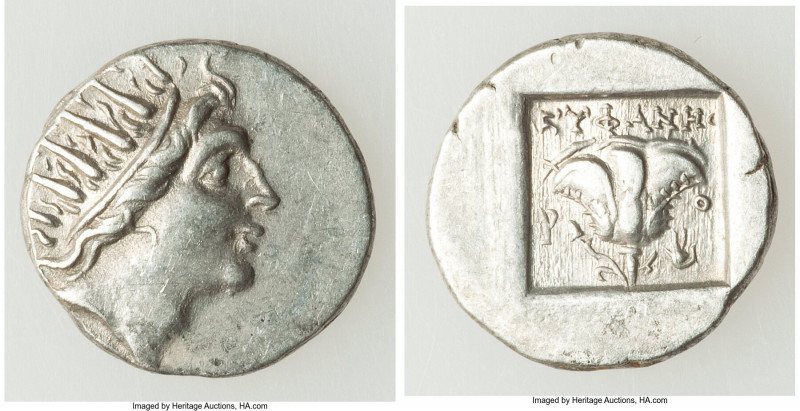 CARIAN ISLANDS. Rhodes. Ca. 88-84 BC. AR drachm (16mm, 2.59 gm, 12h). XF. Plinth...