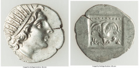 CARIAN ISLANDS. Rhodes. Ca. 88-84 BC. AR drachm (18mm, 2.49 gm, 11h). Choice XF. Plinthophoric standard, Menodorus, magistrate. Radiate head of Helios...