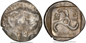 LYCIAN DYNASTS. Mithrapata (ca. 390-360 BC). AR sixth-stater (13mm, 12h). NGC Choice XF. Uncertain mint. Lion scalp facing / MEΘ-PAΠ-AT-A, triskeles w...