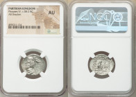 PARTHIAN KINGDOM. Phraates IV (ca. 38-2 BC). AR drachm (22mm, 12h). NGC AU. Mithradatkart. Diademed and draped bust left, wart on forehead; eagle with...