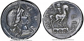 Mn. Aemilius Lepidus (ca. 114-113 BC). AR denarius (19mm, 7h). NGC VF, scratches. Rome. ROMA (MA ligate), laureate, draped bust of Roma right, seen fr...