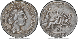 C. Annius T.f. T.n. and L. Fabius L.f. Hispaniensis (ca. 82-81 BC). AR denarius (19mm, 11h). NGC Choice VF. Rome, •C•ANNI•T•F•T•N•-PRO•COS•EX•S•C•, dr...