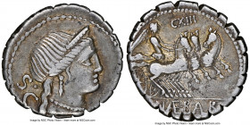 C. Naevius Balbus (79 BC). AR serratus denarius (18mm, 5h). NGC VF, scratch. Rome. Head of Venus right, wearing stephane, necklace and earring; S•C be...