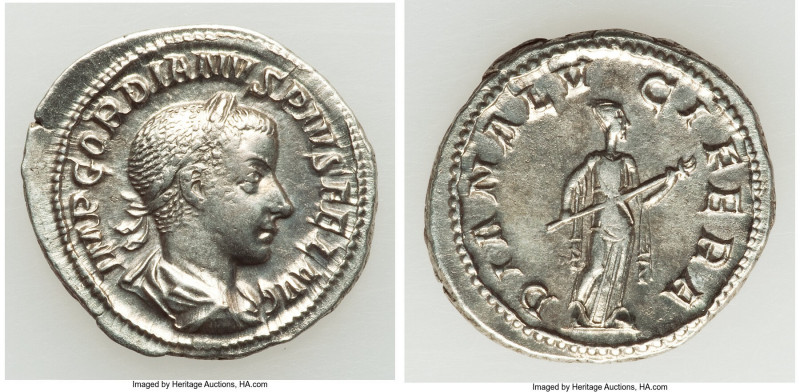 Gordian III (AD 238-244). AR denarius (20mm, 3.31 gm, 7h). VF, brushed. Rome, su...