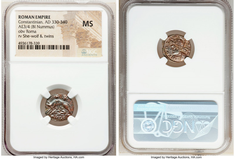 Constantinople Commemorative (ca. AD 330-340). AE3 or BI nummus (16mm, 5h). NGC ...