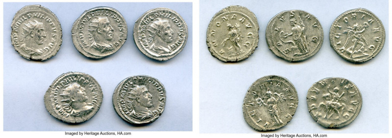 ANCIENT LOTS. Roman Imperial. Philip I (AD 244-249). Lot of five (5) AR antonini...