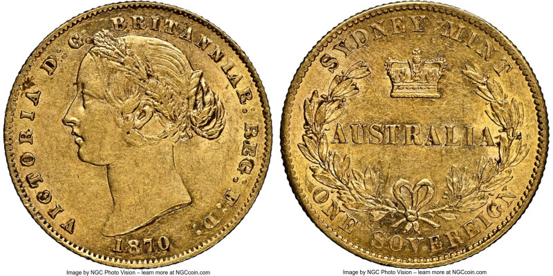 Victoria gold Sovereign 1870-SYDNEY AU58 NGC, Sydney mint, KM4. AGW 0.2353 oz. ...