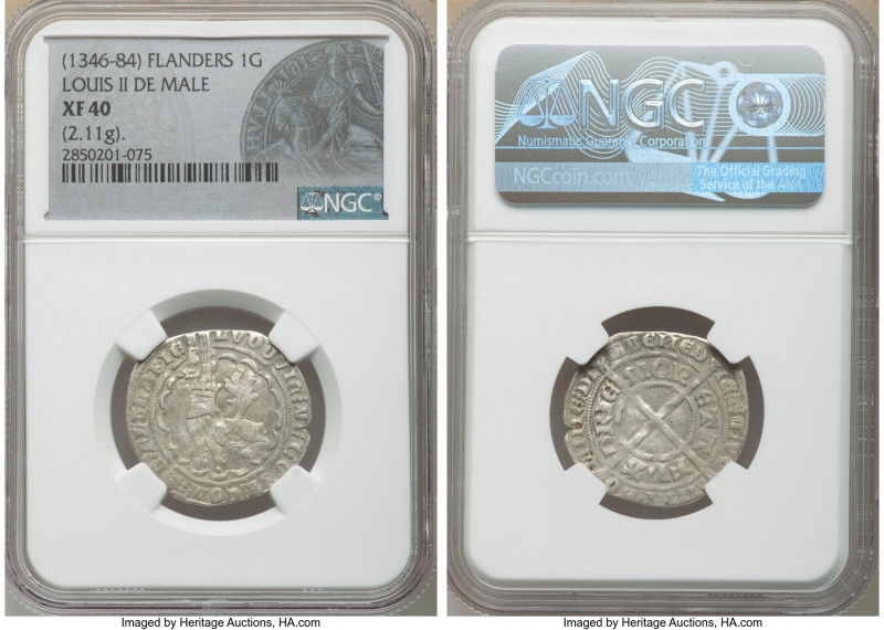 Flanders. Louis II de Mâle Gros ND (1346-1384) XF40 NGC, Boudeau-2233. 25mm. 2.1...